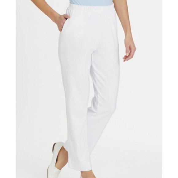Knit White Pants 40% Polyester 60% Cotton Long Comfortable Women Plus Sized 2XL - Picture 1 of 2